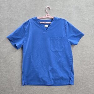 Mandala Men Scrub Top L Blue Short Sleeve Polyester Viscose